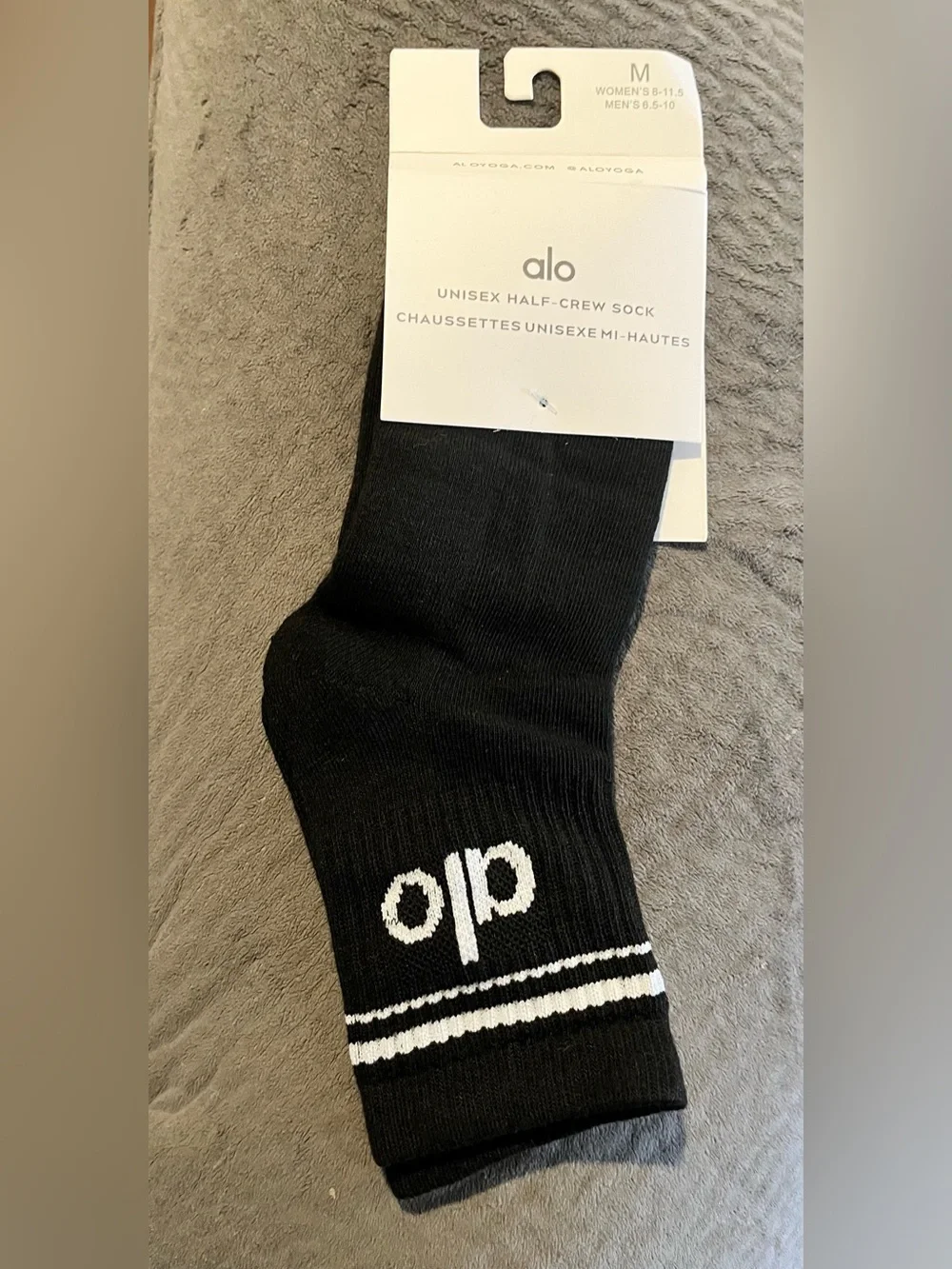 ALO Yoga Black Athletic Crew Socks with White Logo Trim